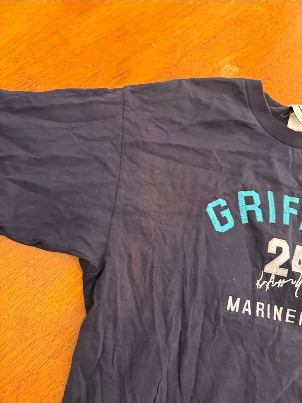 Nike Men's Navy Griffey 24 Mariners Tee with Teal and White Graphics